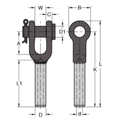 Wire Rope Fitting Forged-Open-Swage-Socket-with-Round-Pin_Drawing