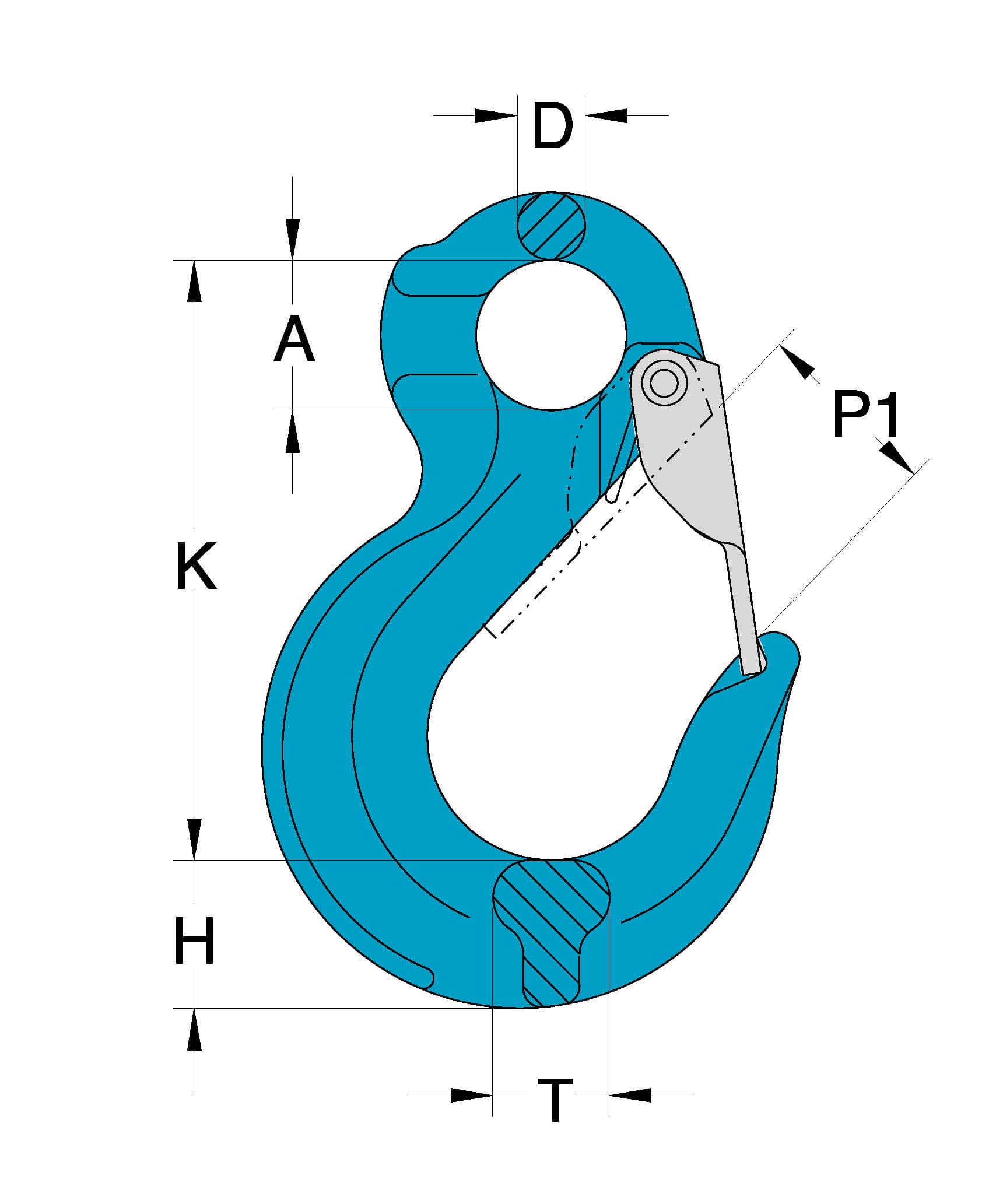 Grade 100 Chain Fittings Eye Sling Hook with Latch_drawing-min