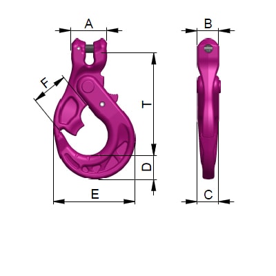 Grade 120 Chain Fitting ICE-Self locking hook for skip dumpers drawing