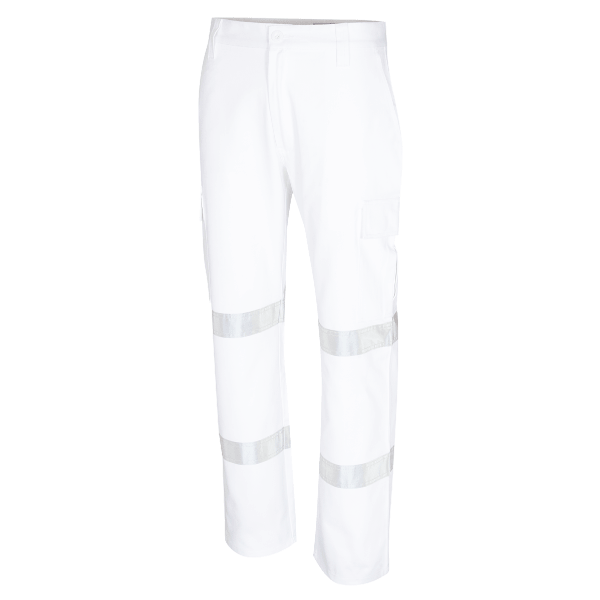 Heavyweight Cotton Drill White Cargo Trouser with Bio-Motion Tape Pattern